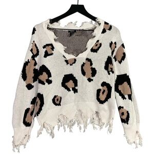 Women’s Leopard Print Distressed Sweater Knit